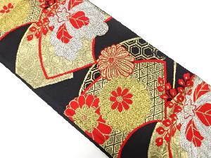 アンティーク　地紙に桐・菊模様織り出し袋帯（着用可）